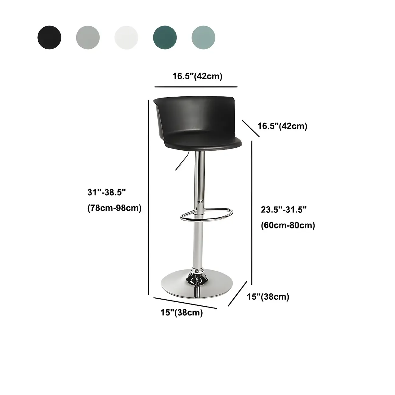 Glam Metal Adjustable Swivel Bar Stools with Backrest for Kitchen #size