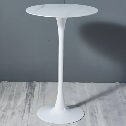 Simple White Round Metal Small Cocktail Bar Table Image - 2