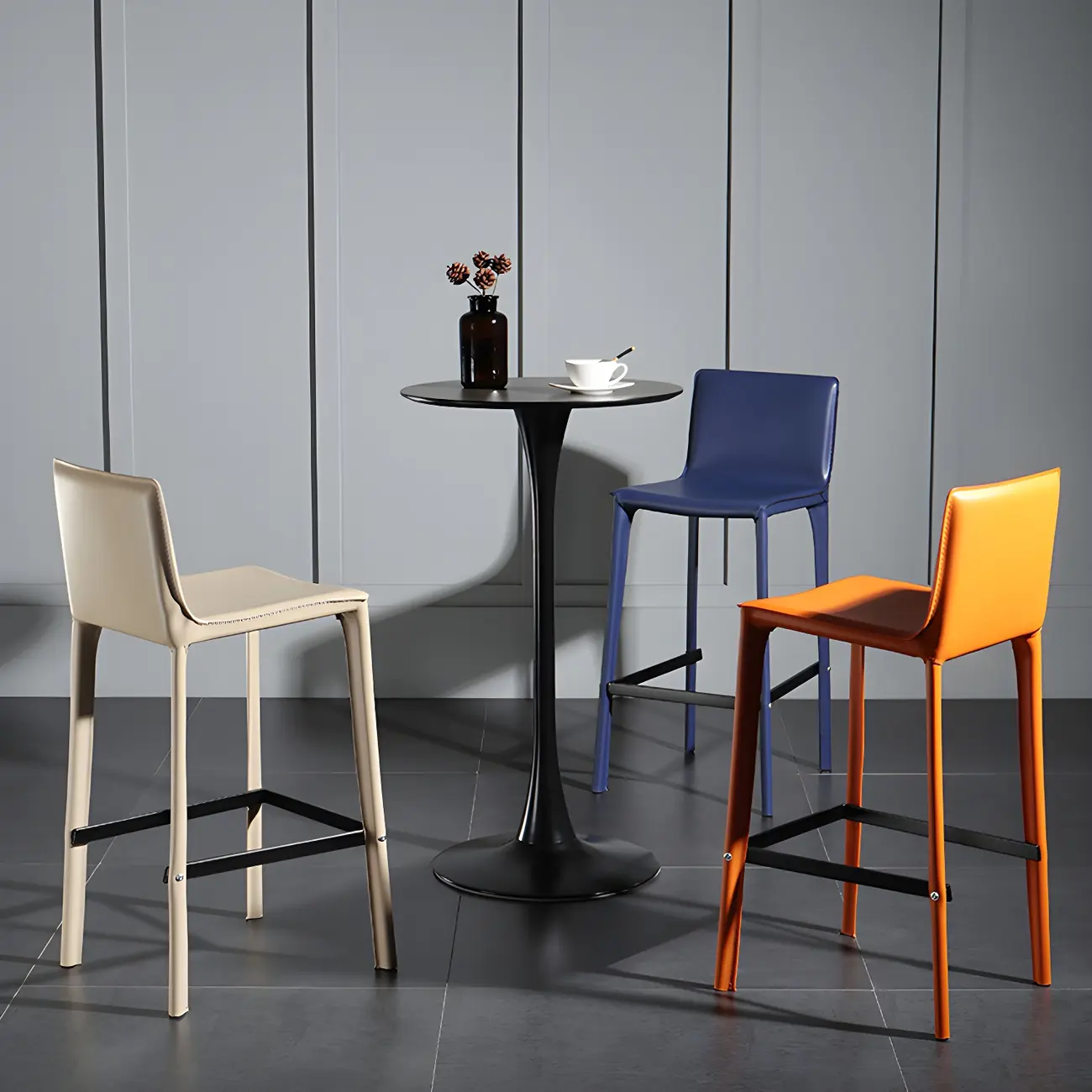 Simple White Round Metal Small Cocktail Bar Table Image - 4 | homeyfad