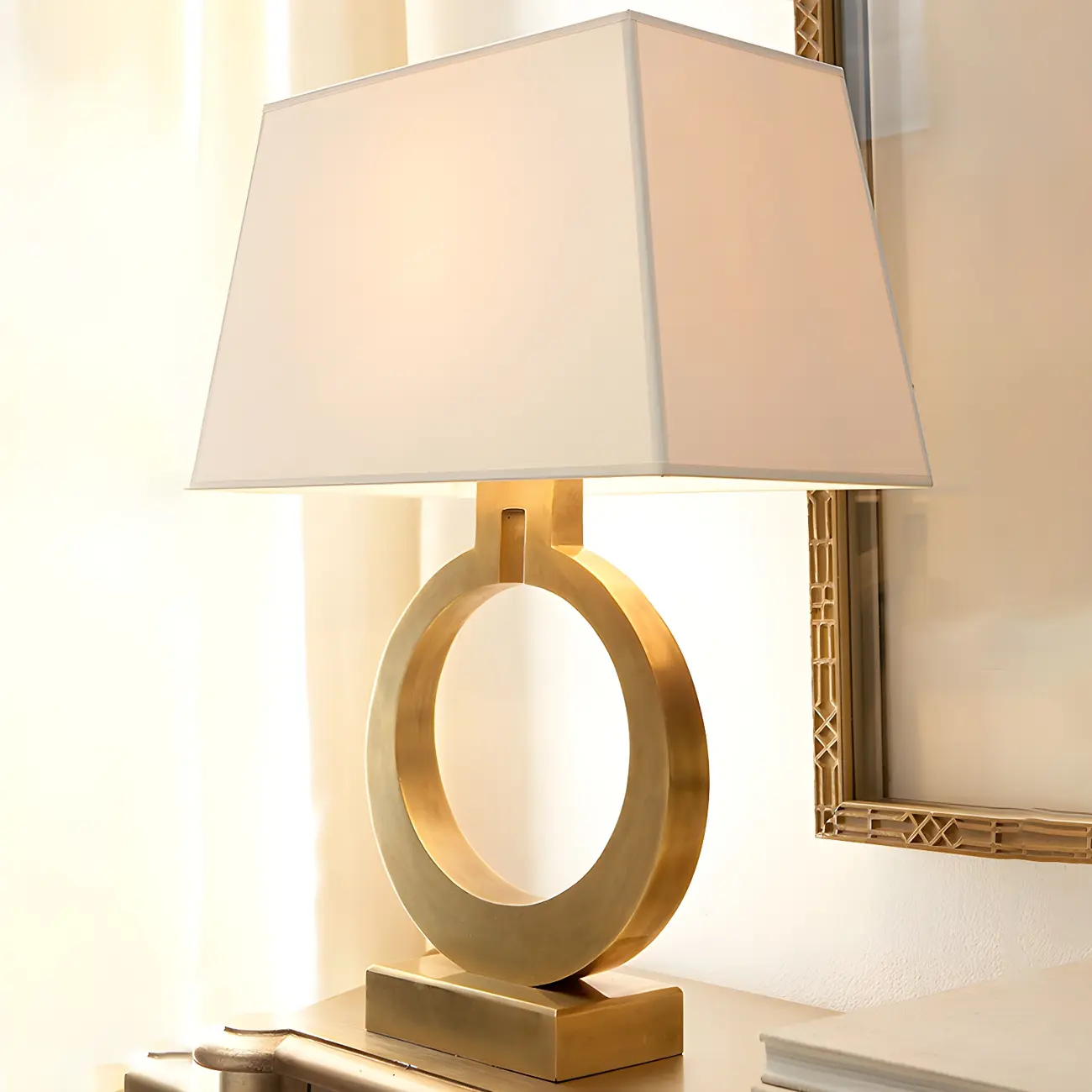 Luxury Gold Circle Base LED Table Lamp Fabric Shade Image - 1 | homeyfad