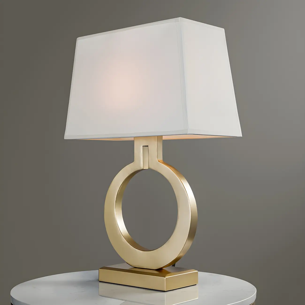 Luxury Gold Circle Base LED Table Lamp Fabric Shade Image - 4 | homeyfad