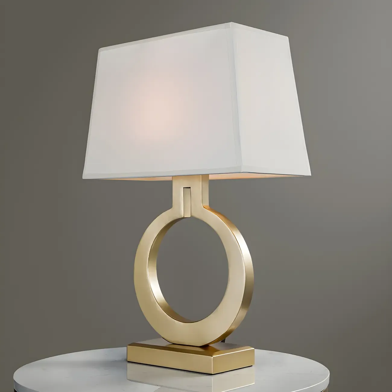 Luxury Gold Circle Base LED Table Lamp Fabric Shade Image - 4