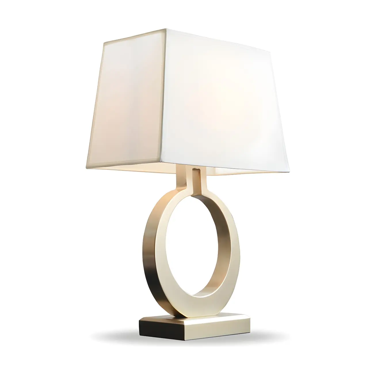 Luxury Gold Circle Base LED Table Lamp Fabric Shade Image - 5 | homeyfad