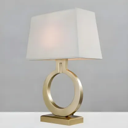 Luxury Gold Circle Base LED Table Lamp Fabric Shade Image - 6