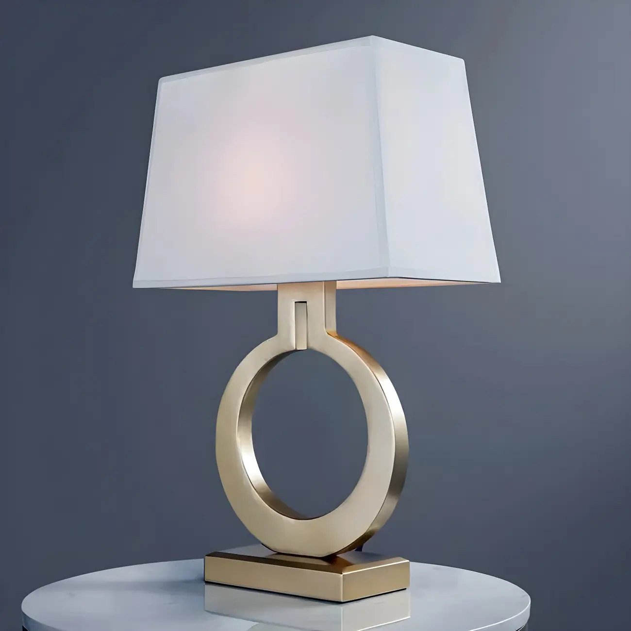 Luxury Gold Circle Base LED Table Lamp Fabric Shade Image - 8 | homeyfad