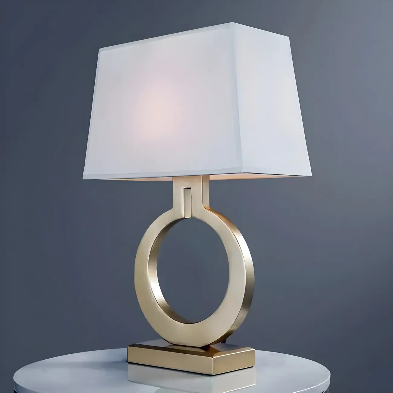 Luxury Gold Circle Base LED Table Lamp Fabric Shade Image - 8