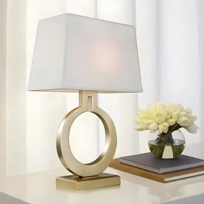 Luxury Gold Circle Base LED Table Lamp Fabric Shade Image - 10