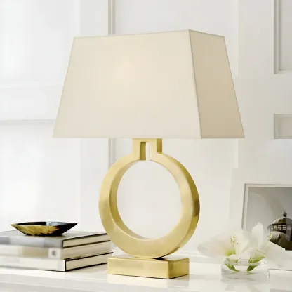 Luxury Gold Circle Base LED Table Lamp Fabric Shade Image - 11