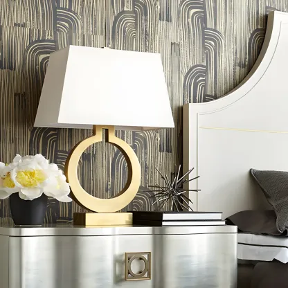 Luxury Gold Circle Base LED Table Lamp Fabric Shade Image - 12