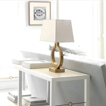 Luxury Gold Circle Base LED Table Lamp Fabric Shade Image - 14