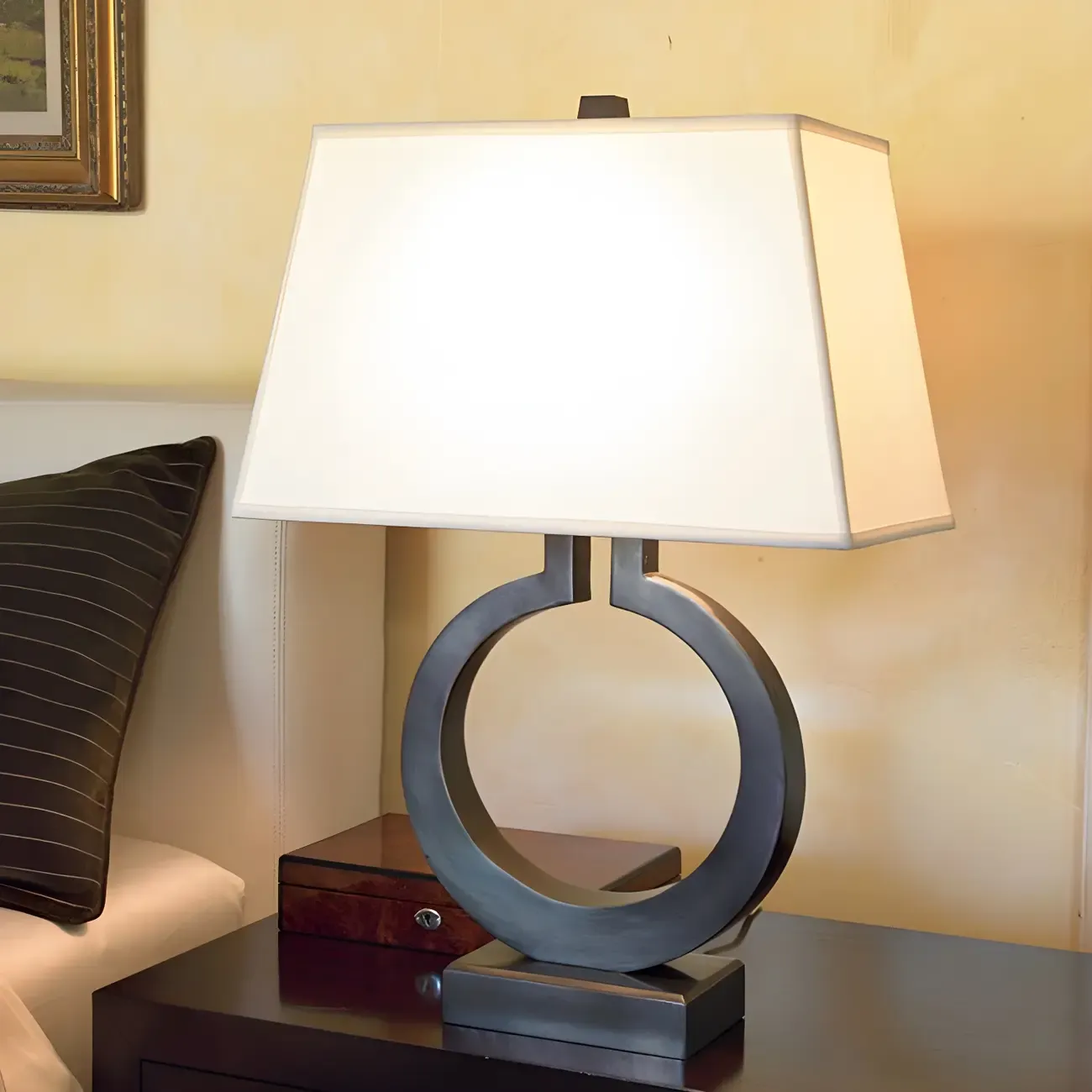 Luxury Gold Circle Base LED Table Lamp Fabric Shade Image - 15