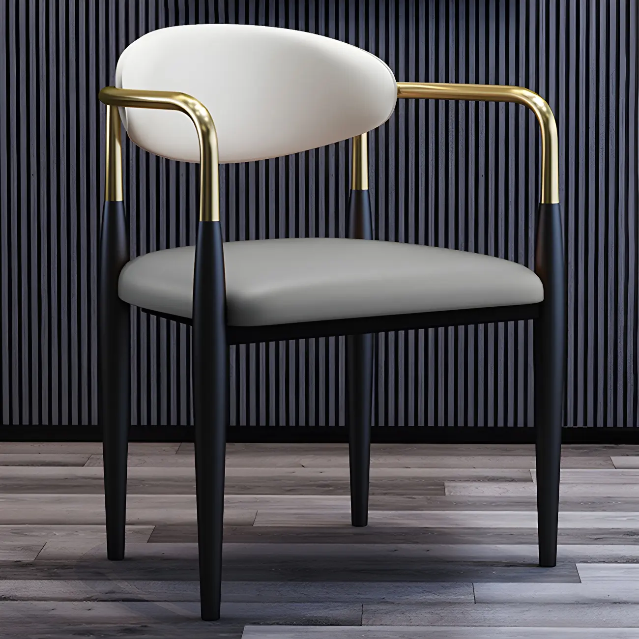 Curved Metal Legs Faux Leather Armrest Dining Chair Image - 2 | homeyfad