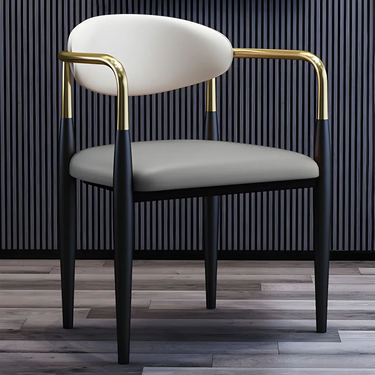 Curved Metal Legs Faux Leather Armrest Dining Chair Image - 2