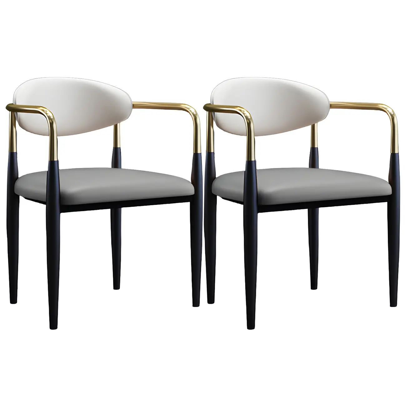 Curved Metal Legs Faux Leather Armrest Dining Chair Image - 4 | homeyfad