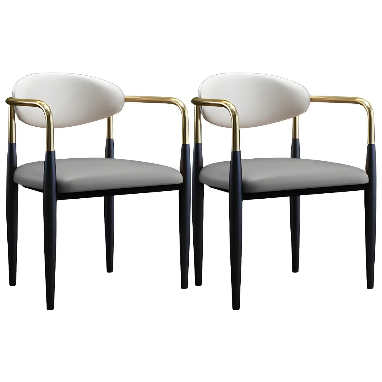 Curved Metal Legs Faux Leather Armrest Dining Chair Image - 4