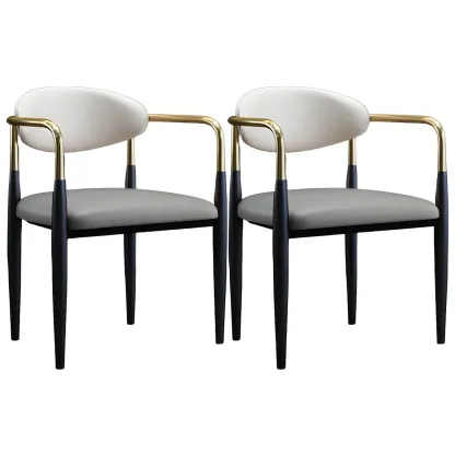 Curved Metal Legs Faux Leather Armrest Dining Chair Image - 4