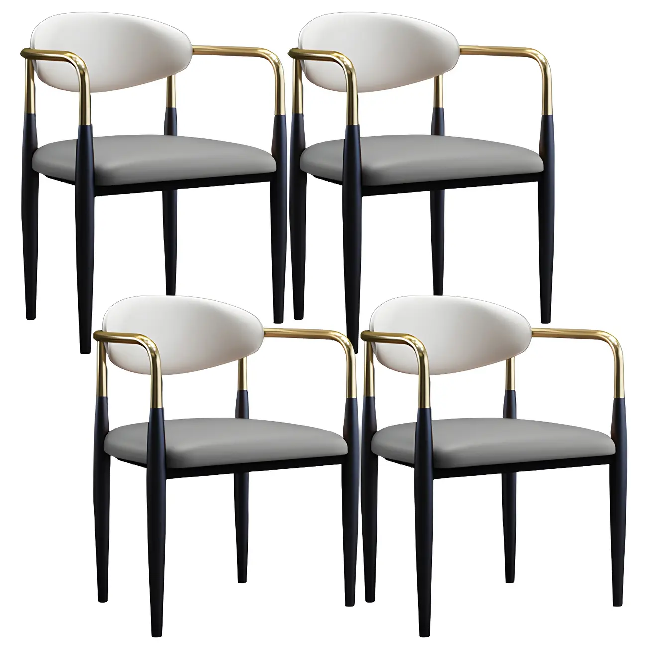 Curved Metal Legs Faux Leather Armrest Dining Chair Image - 5 | homeyfad