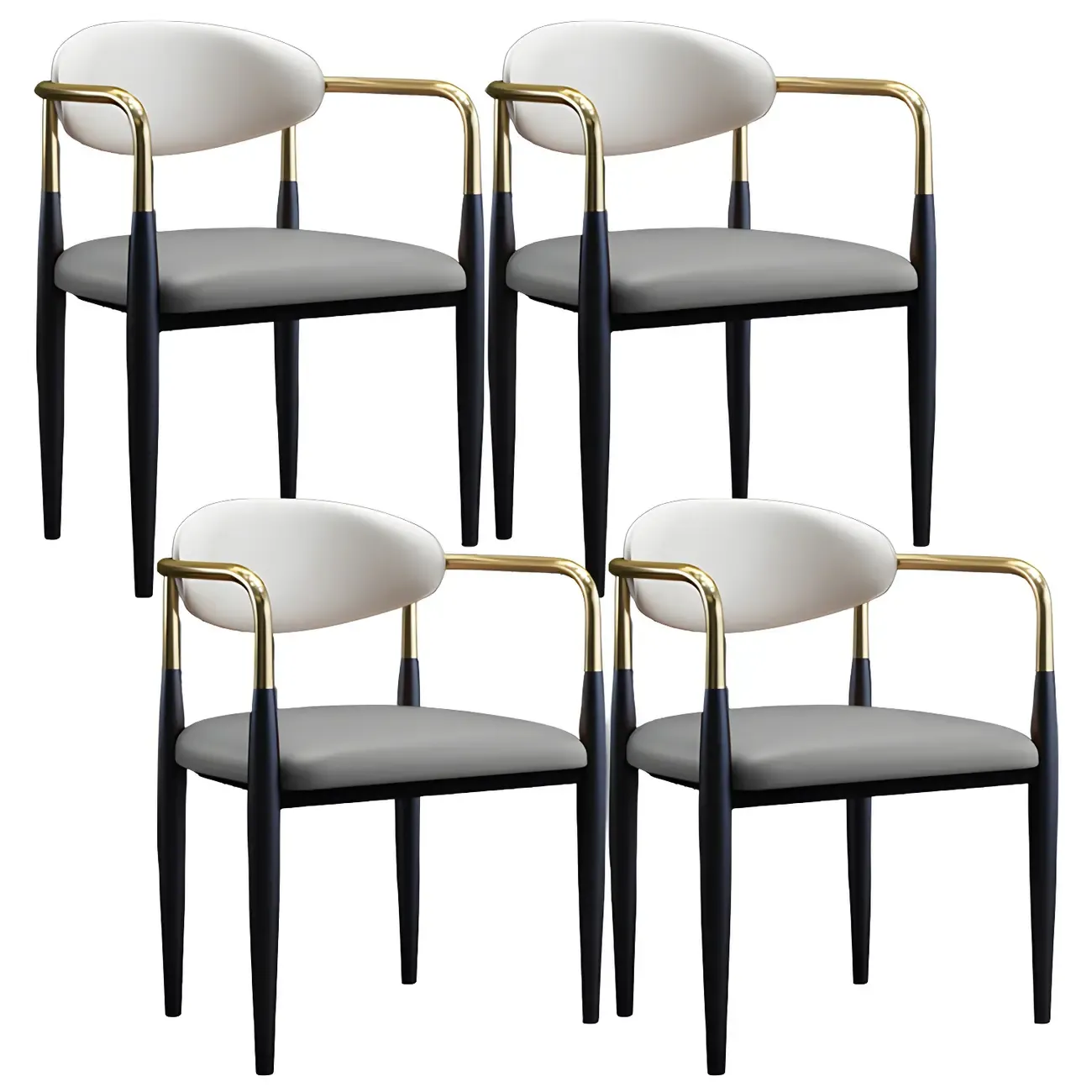 Curved Metal Legs Faux Leather Armrest Dining Chair Image - 5