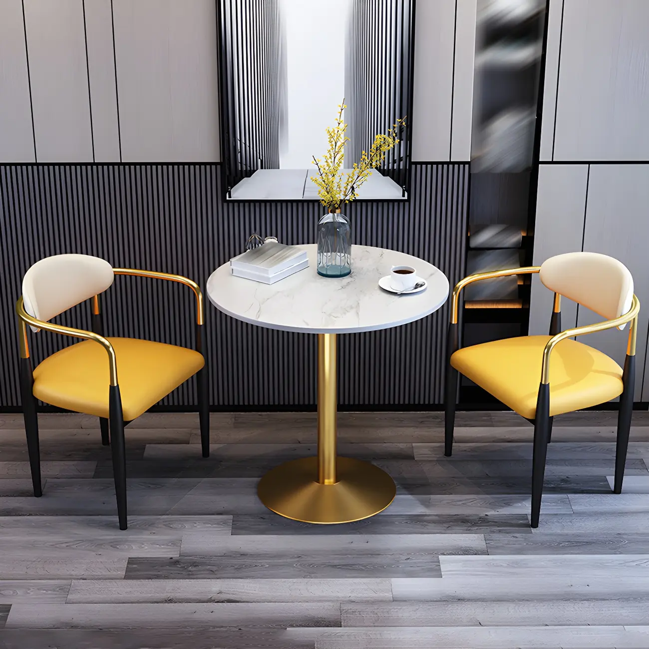 Curved Metal Legs Faux Leather Armrest Dining Chair Image - 6 | homeyfad