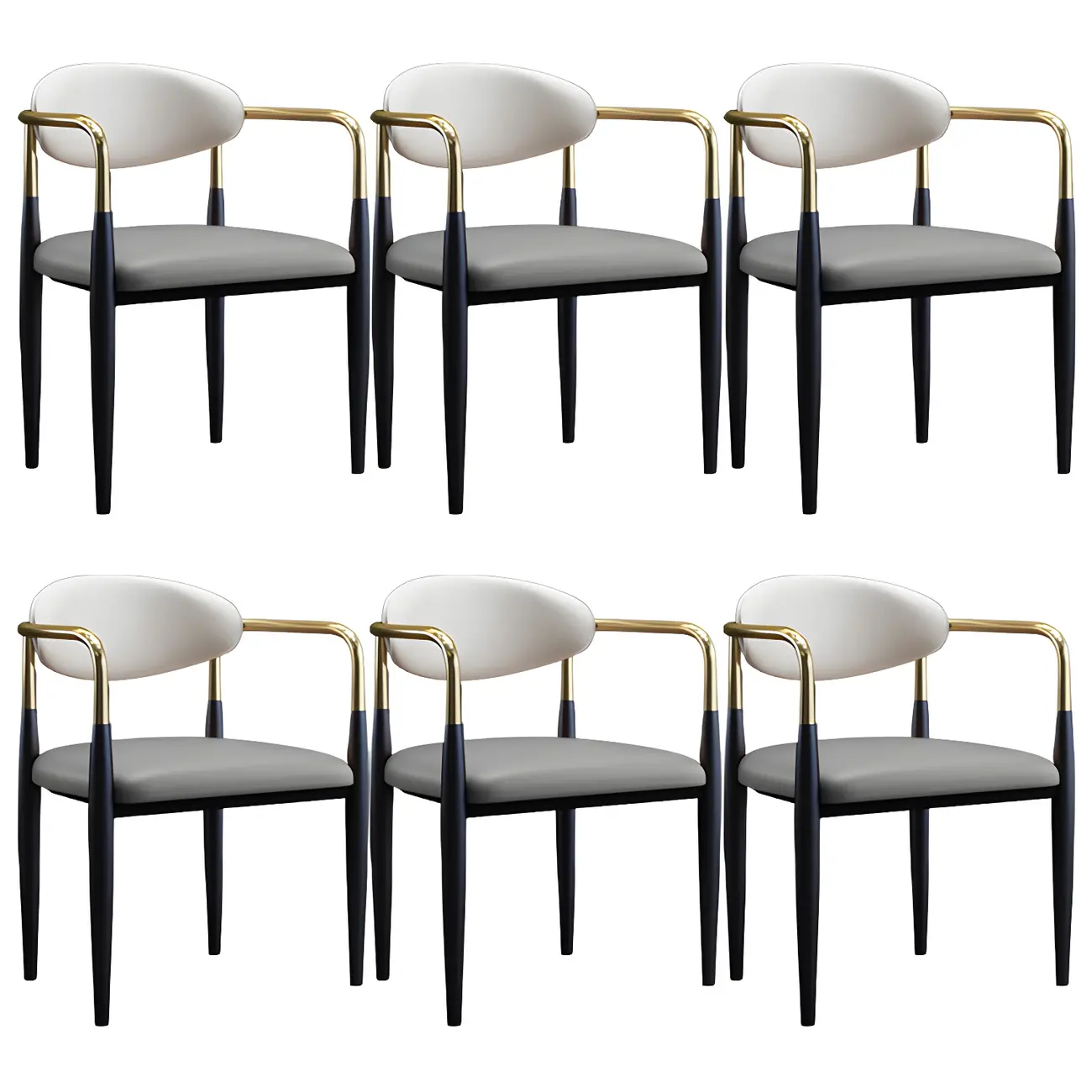 Curved Metal Legs Faux Leather Armrest Dining Chair Image - 8 | homeyfad