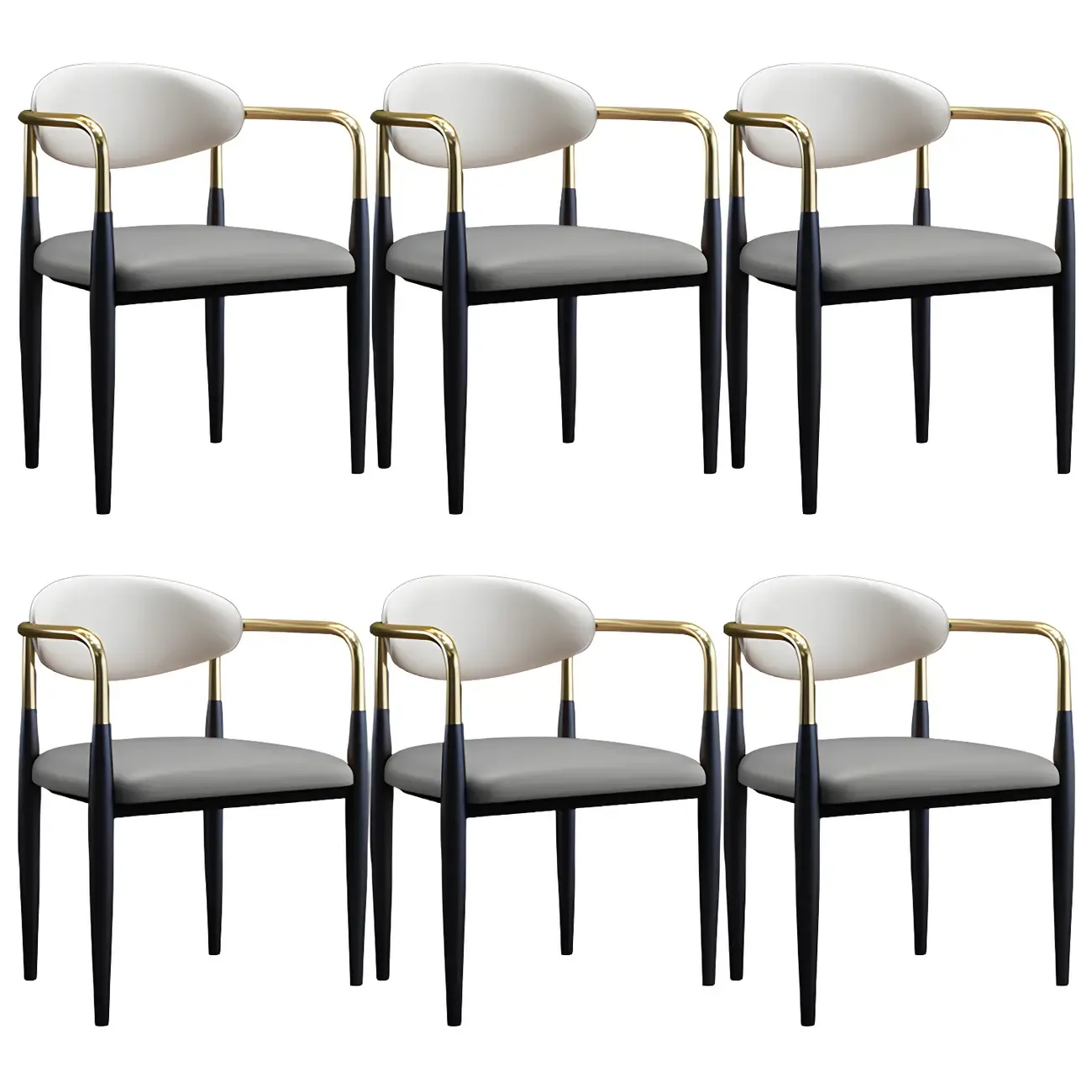 Curved Metal Legs Faux Leather Armrest Dining Chair Image - 8