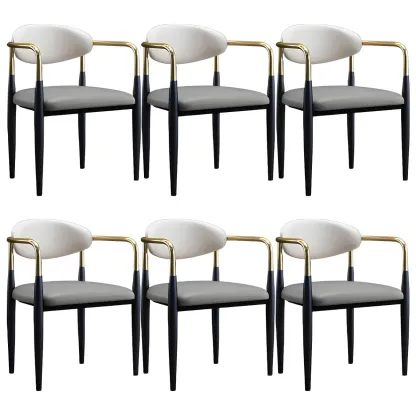 Curved Metal Legs Faux Leather Armrest Dining Chair Image - 8