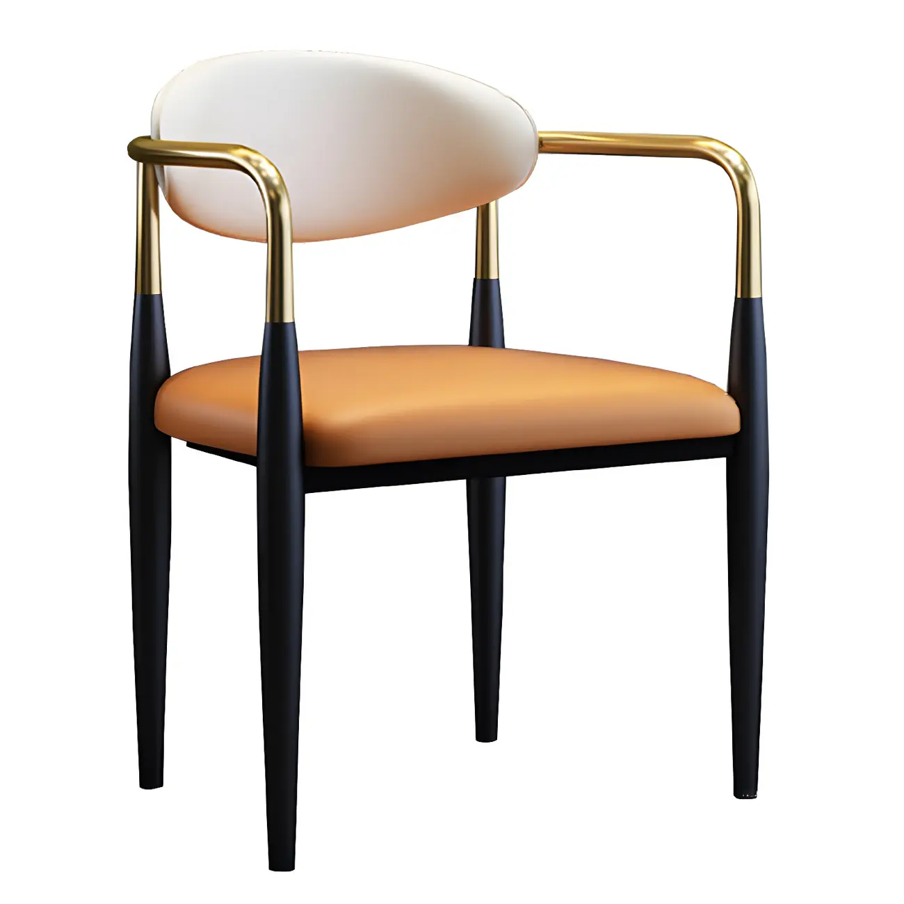 Curved Metal Legs Faux Leather Armrest Dining Chair Image - 9 | homeyfad