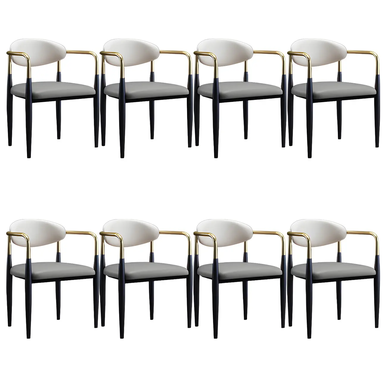 Curved Metal Legs Faux Leather Armrest Dining Chair Image - 10 | homeyfad