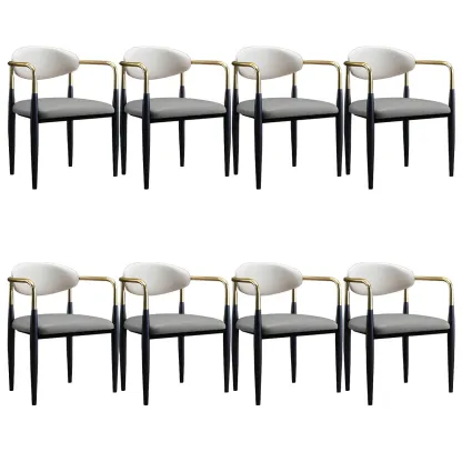 Curved Metal Legs Faux Leather Armrest Dining Chair Image - 10