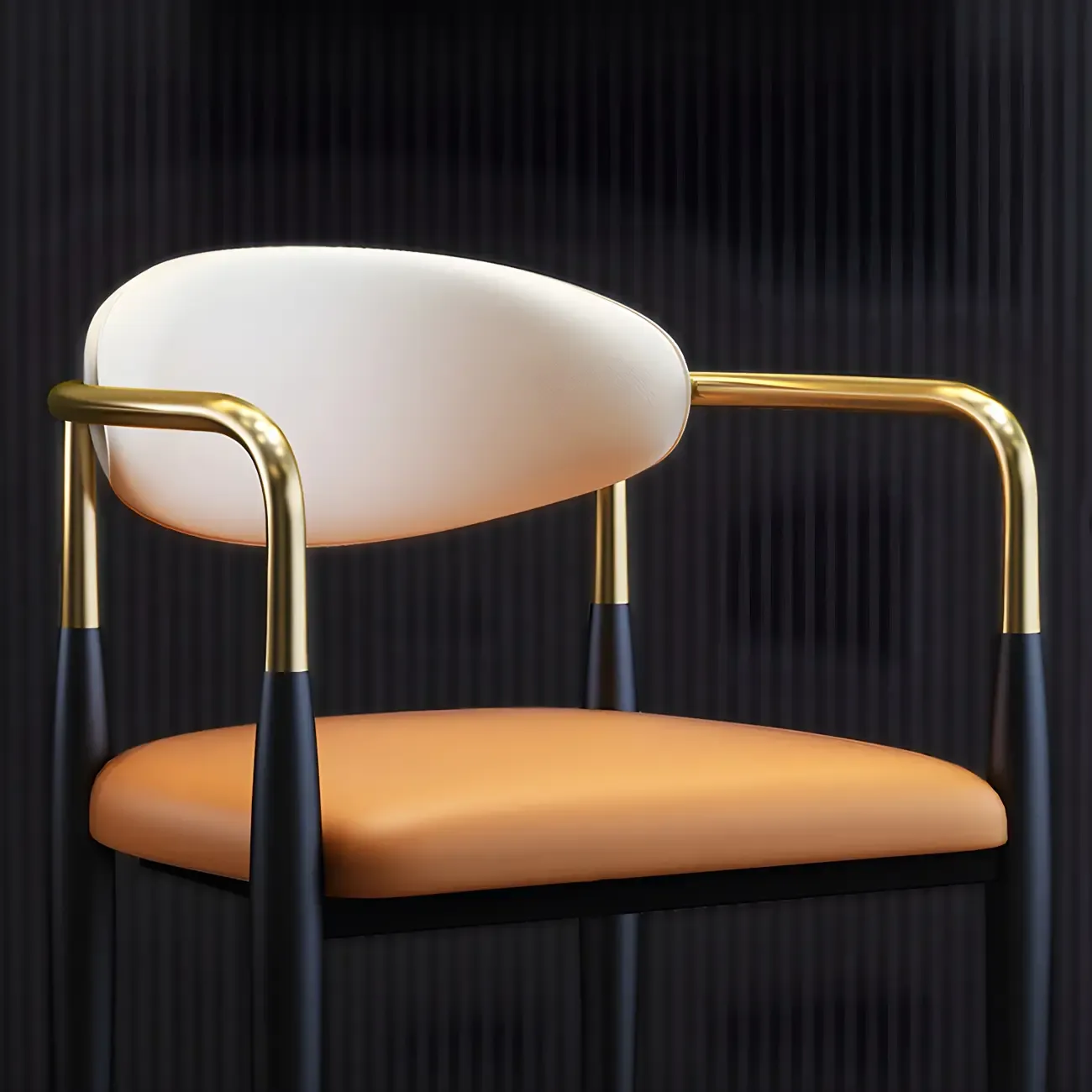 Curved Metal Legs Faux Leather Armrest Dining Chair Image - 11