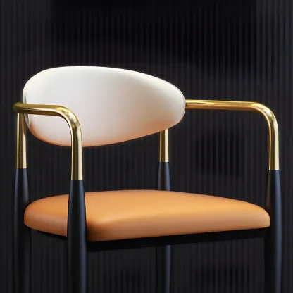 Curved Metal Legs Faux Leather Armrest Dining Chair Image - 11