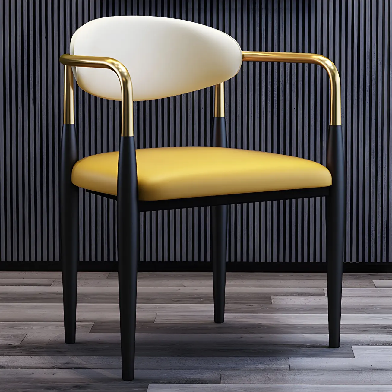 Curved Metal Legs Faux Leather Armrest Dining Chair Image - 12 | homeyfad