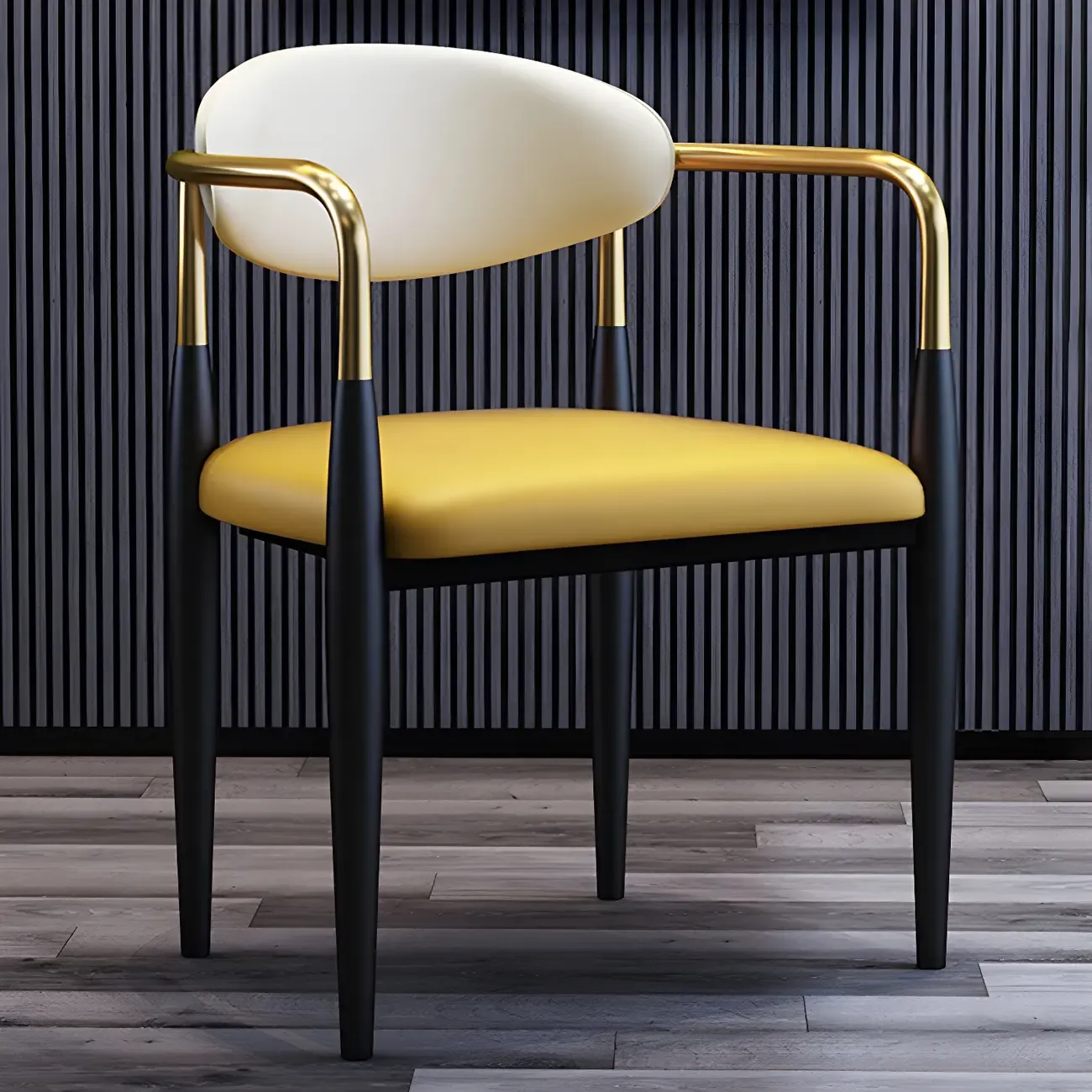 Curved Metal Legs Faux Leather Armrest Dining Chair Image - 12