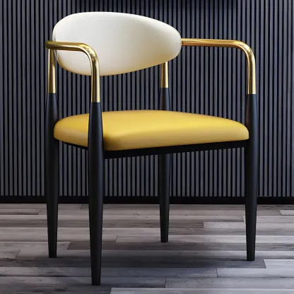 Curved Metal Legs Faux Leather Armrest Dining Chair Image - 12