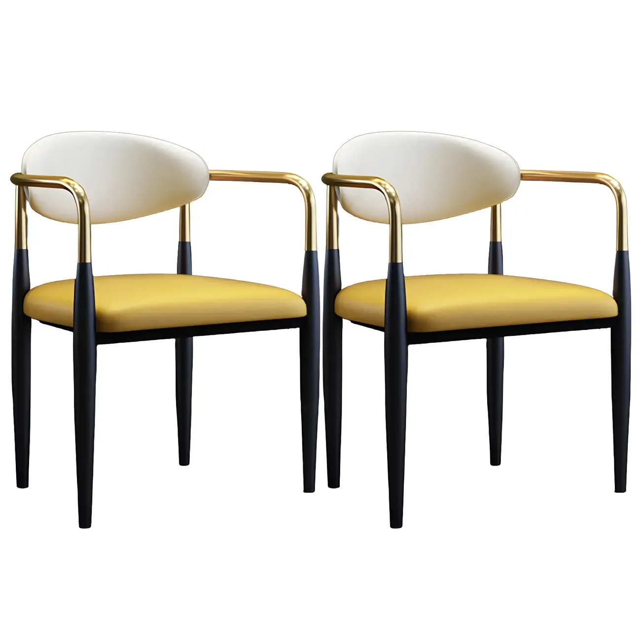 Curved Metal Legs Faux Leather Armrest Dining Chair Image - 14