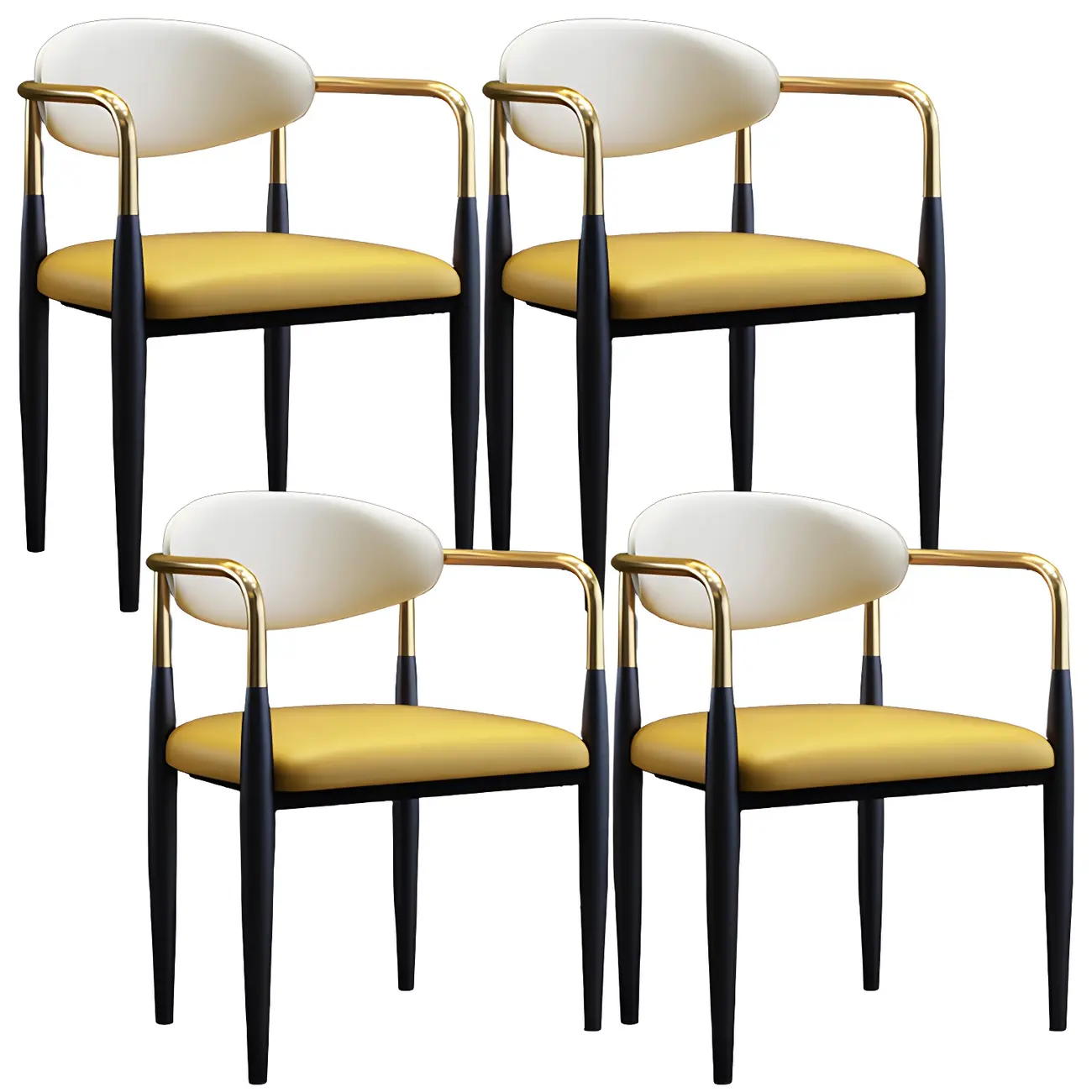 Curved Metal Legs Faux Leather Armrest Dining Chair Image - 15 | homeyfad