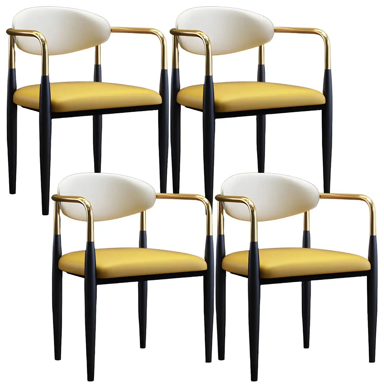 Curved Metal Legs Faux Leather Armrest Dining Chair Image - 15