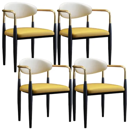 Curved Metal Legs Faux Leather Armrest Dining Chair Image - 15