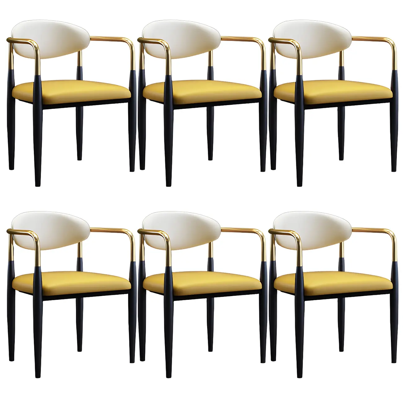 Curved Metal Legs Faux Leather Armrest Dining Chair Image - 16 | homeyfad