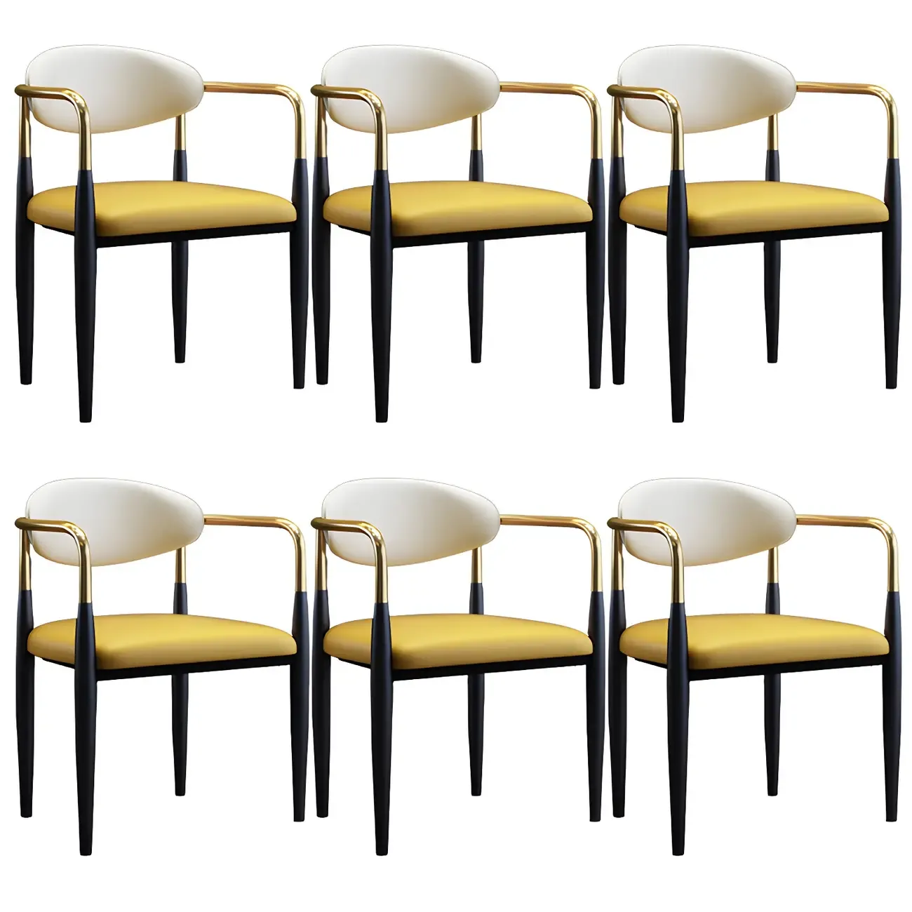 Curved Metal Legs Faux Leather Armrest Dining Chair Image - 16