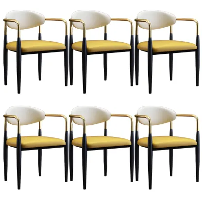 Curved Metal Legs Faux Leather Armrest Dining Chair Image - 16