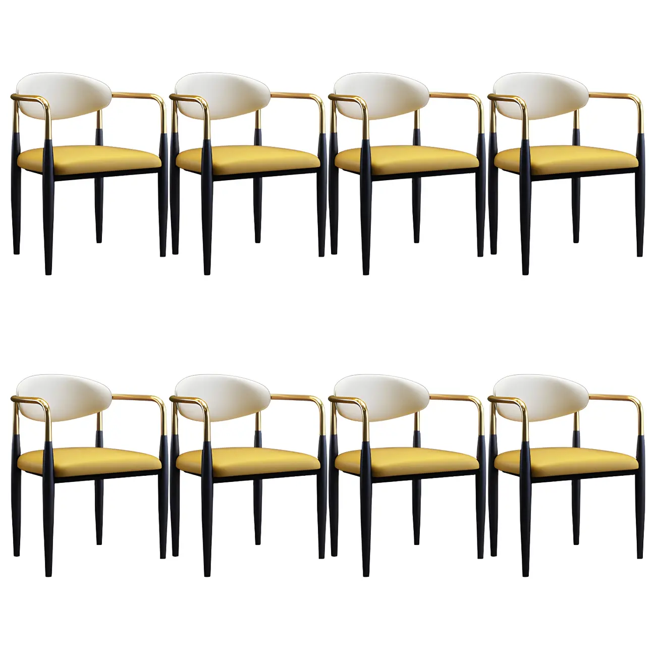 Curved Metal Legs Faux Leather Armrest Dining Chair Image - 17 | homeyfad