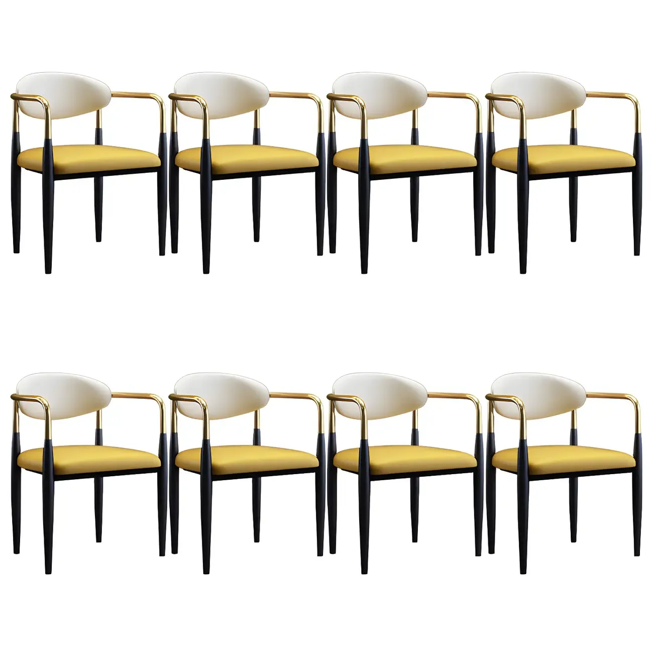 Curved Metal Legs Faux Leather Armrest Dining Chair Image - 17