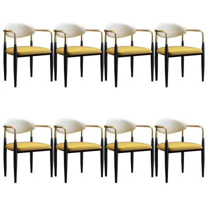 Curved Metal Legs Faux Leather Armrest Dining Chair Image - 17