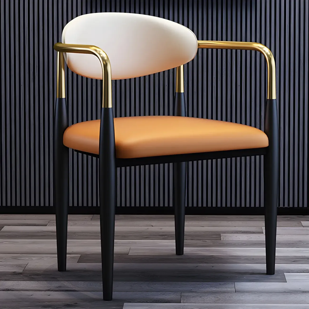 Curved Metal Legs Faux Leather Armrest Dining Chair Image - 18