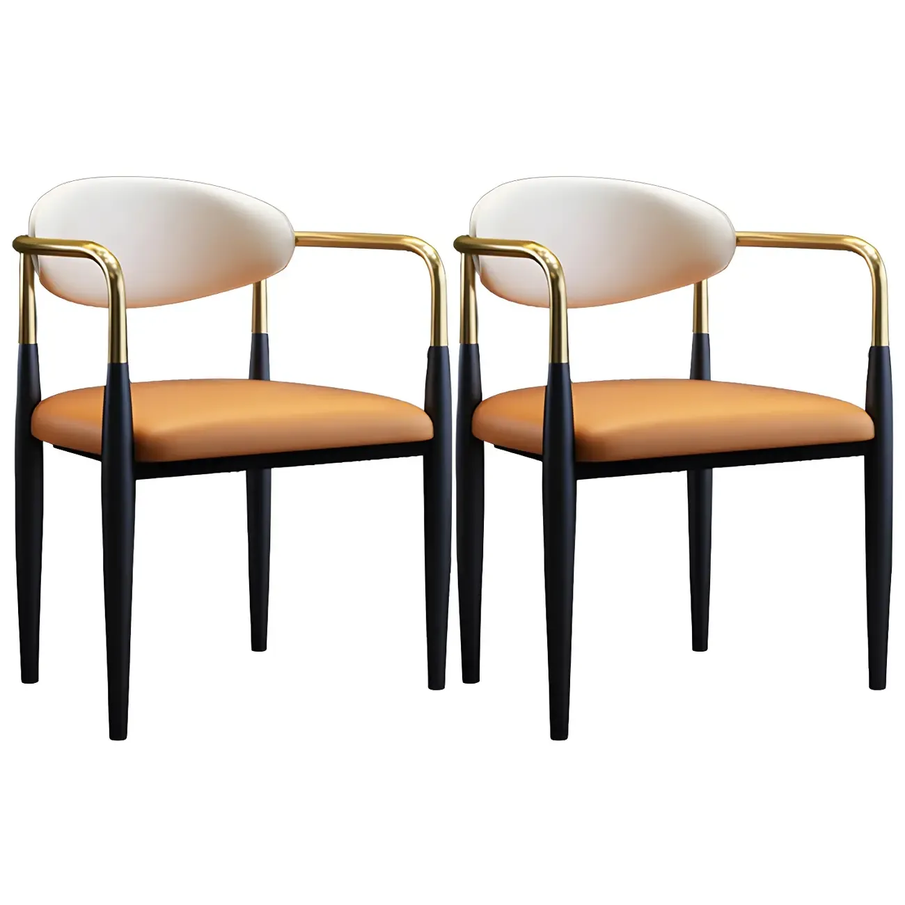 Curved Metal Legs Faux Leather Armrest Dining Chair Image - 19