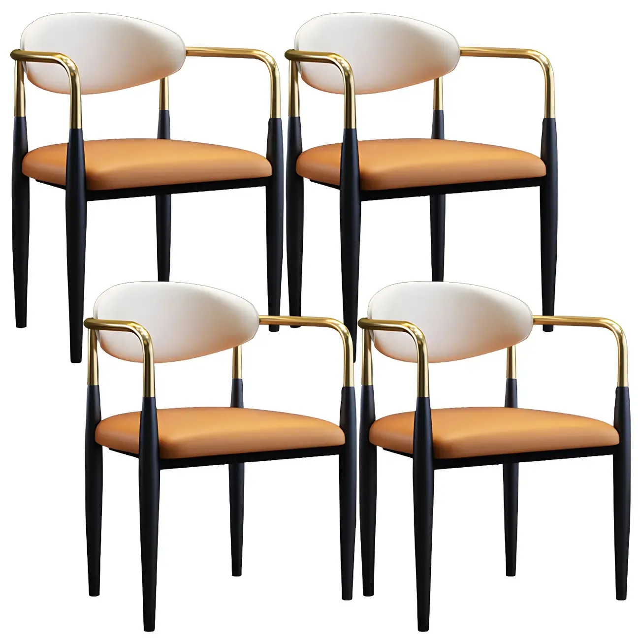 Curved Metal Legs Faux Leather Armrest Dining Chair Image - 20