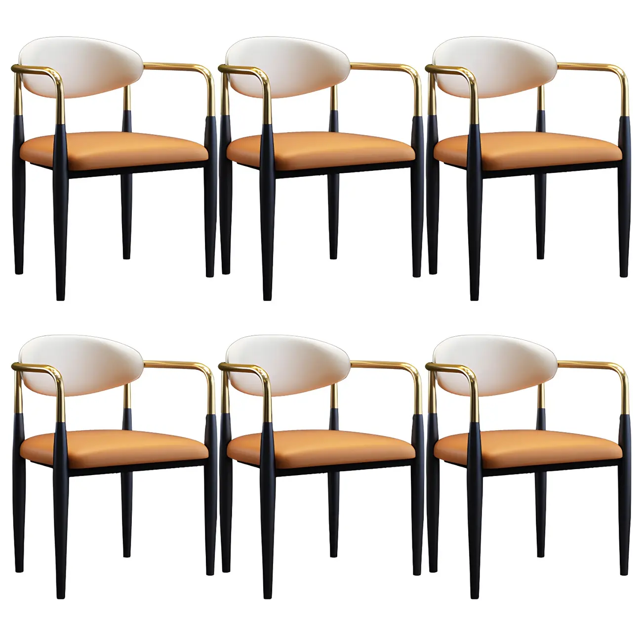 Curved Metal Legs Faux Leather Armrest Dining Chair Image - 21 | homeyfad