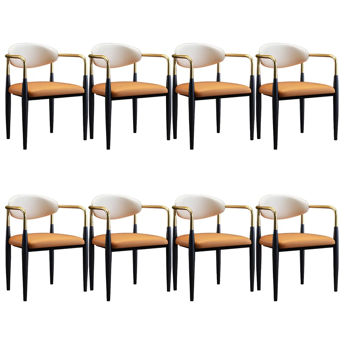 Curved Metal Legs Faux Leather Armrest Dining Chair Image - 22 | homeyfad