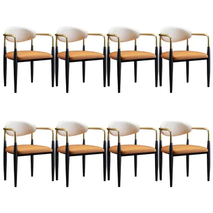 Curved Metal Legs Faux Leather Armrest Dining Chair Image - 22